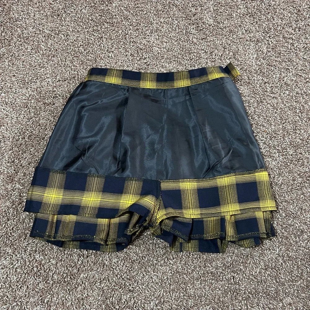 VPTIANCH‎ Yellow and Blue Pleated Mini Skater Skirt